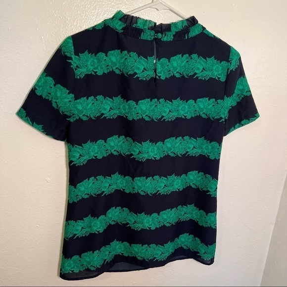 J. Crew Factory Beanstalk Ruffle Collar Blouse Navy Green - Picture 6 of 10